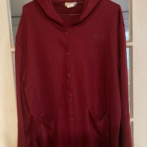 Burgundy, Hooded button-up cardigan
